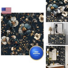 Livelynine 17.5x591 Navy Blue Flower Peel And Stick Wallpaper Vintage Dark Blue picture