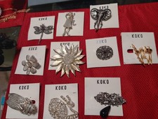 KOKO Silver Tone Flower Dragonfly Metal Brooch Nature Theme 10 pc lot picture