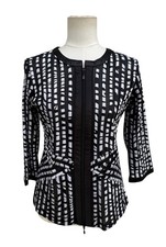 Joseph Ribkoff M Black White Geometric Sheer Mesh Zip Jacket Top picture