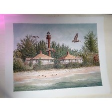 Vintage 1994 Coastal Sanibel Island Lighthouse Art Print Unisex 22x28 picture