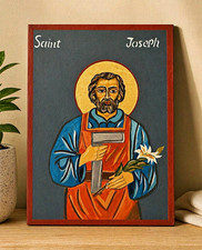 Handmade Saint Joseph icon painting with 22 karat gold halo picture