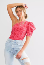 Free People Somethin Bout You Bodysuit Top Hot Pink floral NWT Spring Summer picture