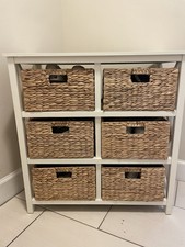 Modern White Wood Chest of Drawers 6 Woven Wicker Baskets Removable 29x15 picture