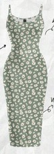 Shein Women’s XL Green/White Floral Bodycon Slip Midi Dress Scoop Neck Stretch picture