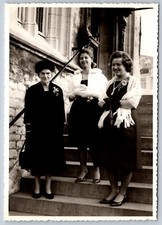 VTG Gevaert Real Photo Postcard RPPC Wedding Guest Women Church Steps c1950 picture