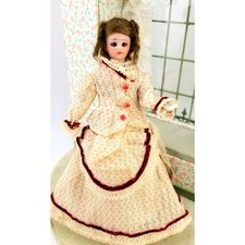 Antique Bisque German Simon Halbig Little women Dollhouse Lady Glass eyes~Gown picture