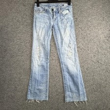Miss Me Jeans Womens 29x32 Light Wash Low Rise Sunny Boot Distressed Denim picture