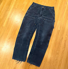 Vintage Faded and Distressed Black Carhartt Double knee Pants 34x32 picture