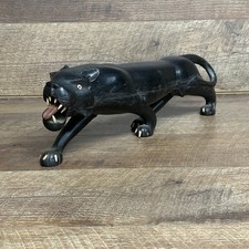 VTG Ebony Wood Carved Indian Tiger/Panther Figurine with Ivory Accents picture