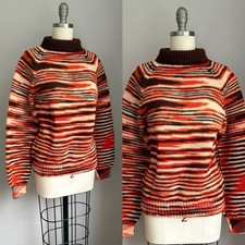 Vintage 1960’s Hand Knit Fall Colors Space Dye Turtleneck Sweater Size Small picture