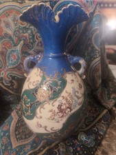 antique Meiji-period Japanese Satsuma gosu-blue vase  13inches Tall picture