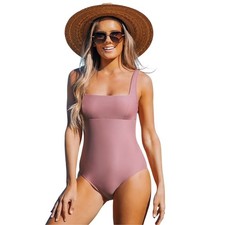 Cupshe Women's Wide Straps Vintage Square Neck One-Piece Swimsuit Dusty Rose S picture