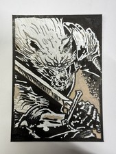 ACEO Original Art Wolf Knight Sword Dark Fantasy Gothic Ink Drawing picture
