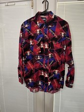 Vintage brush Popper Wrangler Men Western Button-Front Shirt geometric skull picture