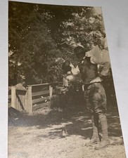 Rare Antique American Outdoorsman & Misbehaving Child Real Photo Postcard RPPC picture