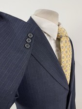 VTG Southwick Men’s Navy Pinstripe Wool Suit Size 36 L Pants 34 X 34 Vintage picture