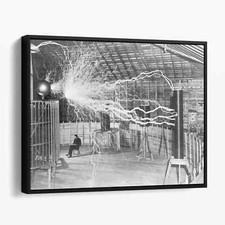 Nikola Tesla Reading With Electric Generator 1900s Canvas Print Wall Art picture