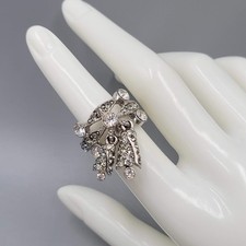 Vintage Oscar De La Renta Ring Silver tone Dangle Cocktail Statement Size 6 picture