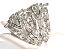 KTF TRIFARI DRESS CLIP PAIR c 1935 - ART DECO GEOMETRICS AND RHINESTONE COVERED picture