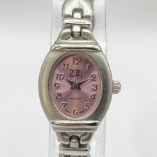 Vintage Faded Glory Women's Watch Matte Silver Tone Pink Oval New Battery 6.5