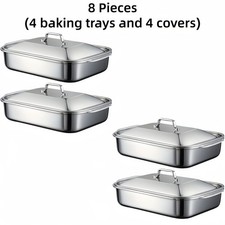 6/8pcs Extra Large Heavy Duty Stainless Steel Baking Pans with Lids - Non-Stick picture