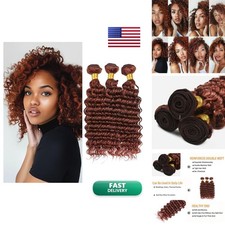 Giginger Brazilian Human Hair Bundles 26 28 30 Inch Reddish Brown Deep Wave picture