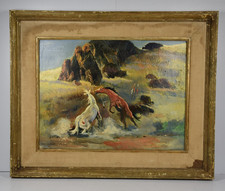 Vintage Art Painting Wild Mustangs Native American Southwest Original W Parker picture