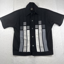 Vtg 70s Campus Studio One Knit Shirt M Black Grey Panel Rockabilly Mod Geometric picture