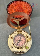 Gilbert & Sons Sundial Compass with Wooden Box I Antique Brass Direction Compass picture