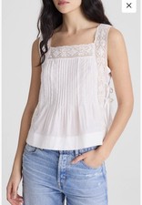Madewell Sophie  topWhite Cotton Lace Trim Side Tie Square Neck Tank Top S NWT picture