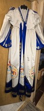 Vtg Korean  Traditional Hanbok Dress Set White Royal Blue Gold w/Booties & Hanky picture