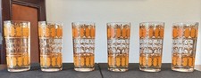 Vintage Culver Ltd 22K Gold Orange Scroll Highball Glass MCM Mid Century 6 Piece picture