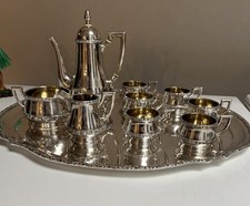 Antique Austrian Hungarian 800 Silver Tea Set 10 pcs Head Diana Hallmark gilded picture