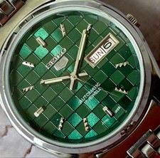 Seiko Antique Automatic Watch, Green Checker, 70s, Overhauled picture
