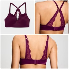 Soma Embliss Luxe Wireless Lace J Hook Bra Size 36DD Pinot Noir picture