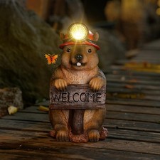 TOLIMI Groundhog Welcome Garden Statue with Solar Headlamp – Funny Animal Out... picture