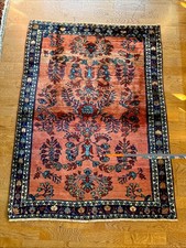 3 X 5 ANTIQUE SAROUK MOHAJERAN RUG Coral Sky & Navy Blue Ivory Bronze picture