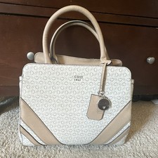 GUESS Beige/Tan Logo Satchel Top Handle Bag, Strap, Zip, Pockets, Charm No strap picture