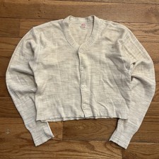 Vintage 30s 40s Healthknit Three Seasons Cropped Cardigan Thermal Shirt 42 picture
