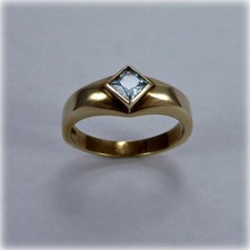 0.50 Ct Princess Natural Aquamarine Diamond Wedding Ring 14K Yellow Gold Size 7 picture