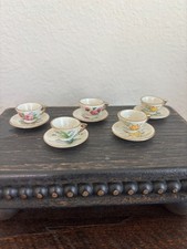 Vintage Japanese Mini Porcelain Floral Cup & Saucer Set 10pc Set picture