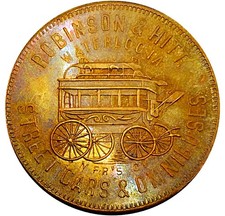 (1885) New Orleans & Waterloo Unlisted Merchant Token Omnibus Mnfr Very Rare picture