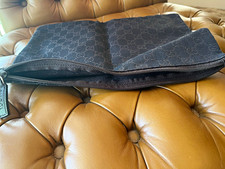 Gucci GG Monogram Makeup Bag Dark Brown Canvas Zip-Around Zipper Pouch picture
