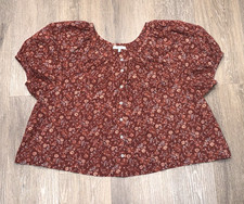 Madewell Top Womens XL Brown Ditsy Floral Puff Sleeve Button Front Cotton Blouse picture