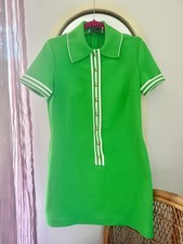 Vintage 60s 70s Butte Knit Green & White Collared Mod Mini Dress picture