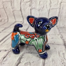 Vtg Mexican Talavera Chihuahua Dog Figurine Folk Art Statue Ceramic Hand Painted picture