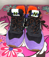 New Balance 574 Men's Low Top Cushioned Suede Sneakers Purple Black Orange picture