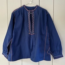 VTG 50s-70s LUTTEURS SANFOR Embroidered Cotton Chore Smock Top M-XL RARE picture