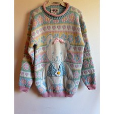 NWT Vintage Heart Works Pastel Teddy Bear Knit Sweater USA Made | Kid's L (14) picture