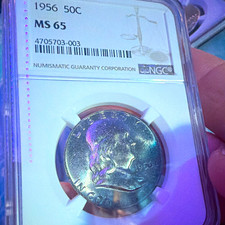 1956 Franklin Half Dollar 50C - NGC MS 65 - Toned Gem BU 90% Silver Phila⁠ picture